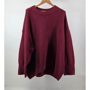 Ava & Viv Crewneck Sweater Women 4X Burgundy Fuzzy Long Sleeve Minimalist